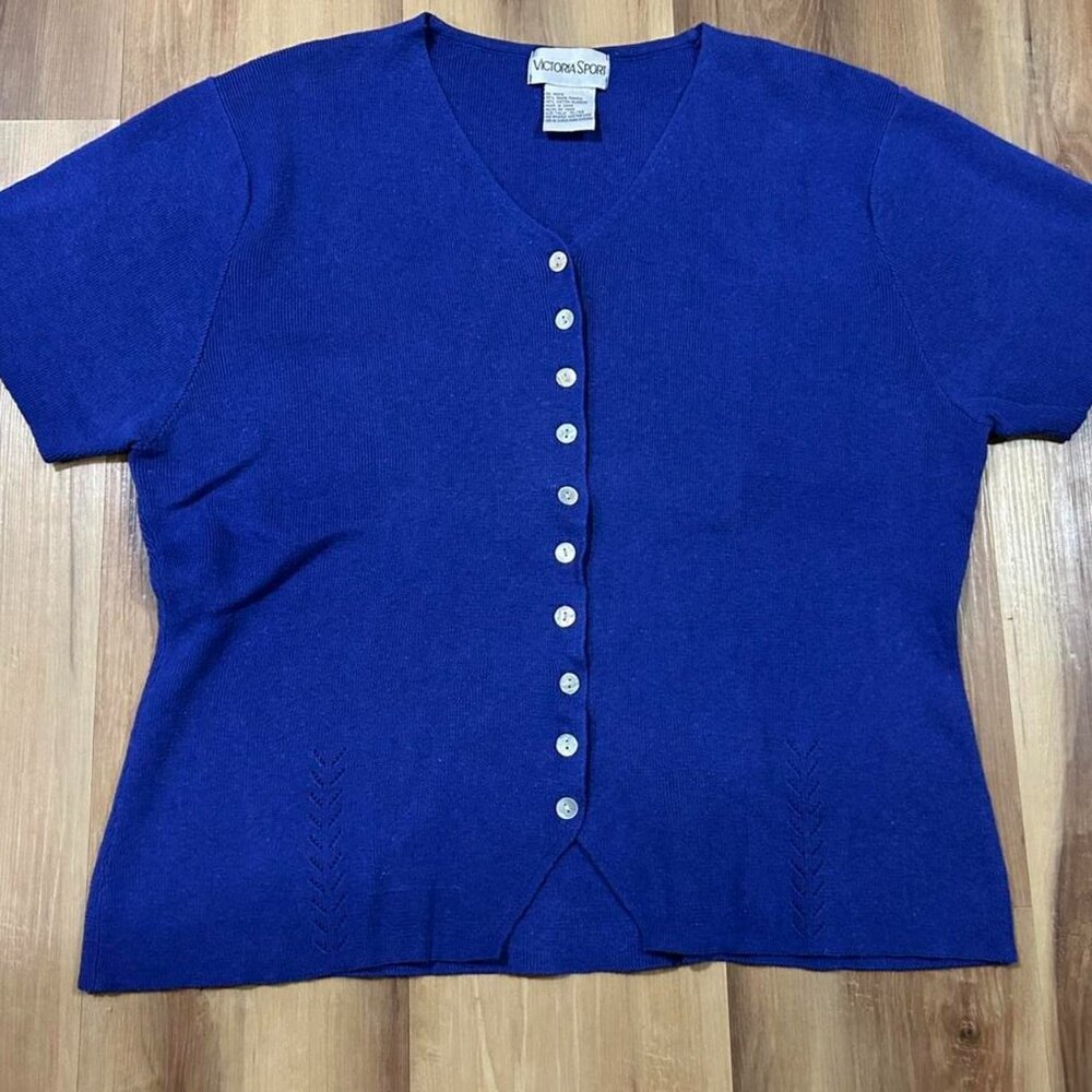 Victoria Sport Blue women's Cardigan XL preppy cottagecore chic minimal vintage
